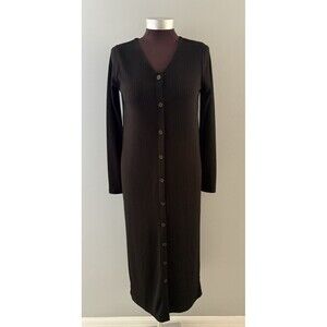 Old Navy Dress Size XS Black Ribbed Knit Henley Button Front Minimalist Stretchy